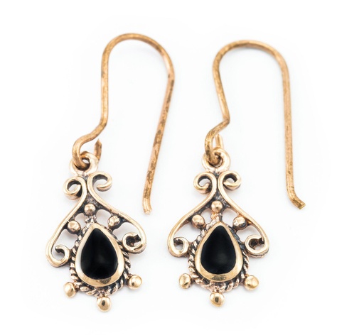[ohb16] Ohrhänger Melina mit Onyx aus Bronze – Mittelalterlicher Ohrschmuck 1,7 cm