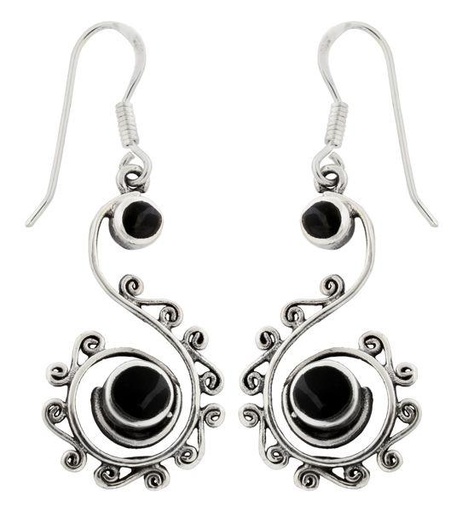 [oh126] Ohrhänger „Liasa – Spiralkraft des Lebens mit Onyx“ aus 925er Silber – 4,3 cm Damenohrringe