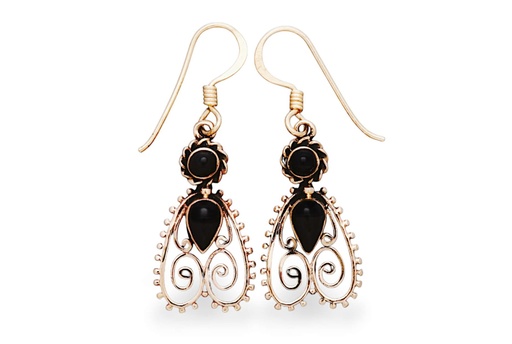[ohb585] Ohrhänger Lenja Onyx aus Bronze – Mittelalterlicher Ohrschmuck mit Schutzstein 3,8 cm 