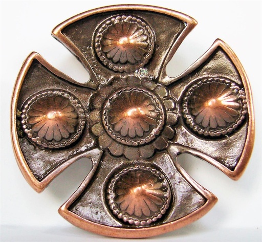 [32828] Wikinger Kreuz-Schild kupferfarben – 50 mm Schildniete mit floralen Buckeln & 2 Nieten