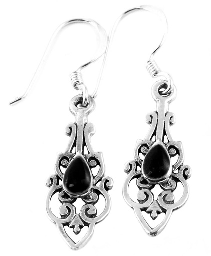 [oh47] SASKIA Ohrringe aus Silber mit Onyx – Mittelalter Ohrhänger 2,1 cm