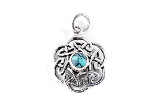 [WK2015-Ac125-3] NUADA – Keltischer Knoten mit Türkis aus Silber 925 (1,6 cm)