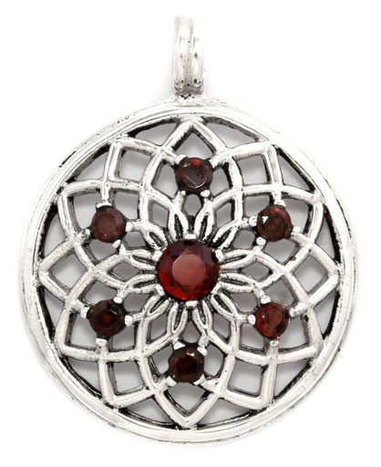 [as53] Schmuckstück  Schmuck Anhänger KILDARE 3.7 cm Lebensblume Mit Granatsteinen Silber 3.7 cm