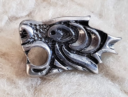[N-313L-3] Drachenkopf-Beschlag in Eisenoptik – Linksschauender Wikinger-Zierbeschlag 29 x 18 mm 