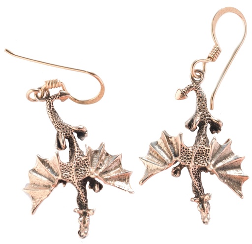 [ohb510] FIRE DRAGONS Ohrringe aus Bronze – Drachen Ohrhänger 2,5 cm für Mittelalter Fans