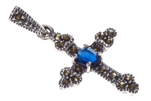 [Ak23-5] Schmuckstück  Kleiner Kreuz-Anhänger LÁRIA 3.2 cm OZEAN BLUE Bohemia-Schmuck Silber 3.2 cm