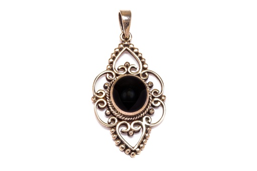 [asb303] Bronze Anhänger ARKONA mit Onyx – Mittelalter Amulett schwarzer Stein 4 cm 