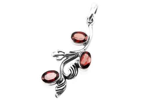 [as29] Silber Anhänger SYONA mit rotem Granat – Schmuck Amulett „Rotes Feuer“ 4 cm