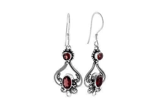 [oh125] Ohrhänger „Meduna – Granat“ aus 925er Silber – Mittelalterliche Damenohrringe 4,1 cm