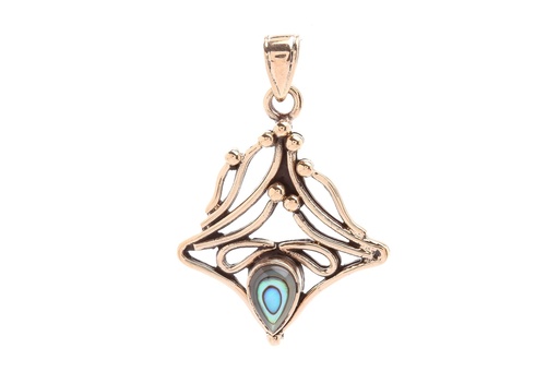 [WK2015-Asb304-3] Schmuck-Amulett ELFENFEUER 4 cm – Abalone-Muschel Anhänger aus Bronze für Glück & Lebensenergie