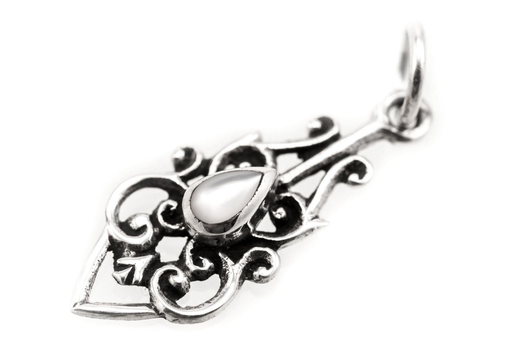 [WK2015-As46-2] Schmuck-Anhänger DANIA 2,6 cm – Mittelalterliches Amulett mit Perlmutt aus 925er Silber für Harmonie & Eleganz