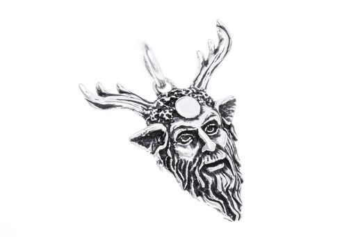 [am210] Green Man Anhänger CERUNNOS aus 925er Silber – Symbol der Natur und Fruchtbarkeit (3,4 cm)