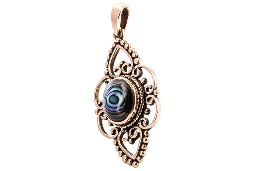 [Asb303-3] Schmuck Anhänger Pauakönigin mit Pauamuschel 3,9 cm – Bronze – Mystisches Amulett der Naturverbundenheit