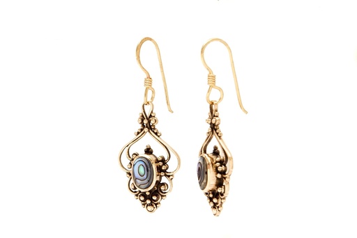 [Ohb520-3] Schmuck Ohrhänger Salia Pauamuschel 4 cm – Bronze – Bohemian Ohrringe mit schillerndem Muschelstein