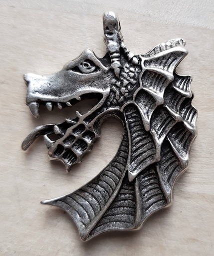 [P-5128-1] Nordischer Drachenkopf Anhänger silberfarben – Symbolträchtiger Wikinger-Schmuck aus Zamak