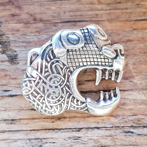 [N-316R-1] Zierbeschlag „Oseberg-Drache“ – Silberfarbener Drachenkopf nach rechts blickend