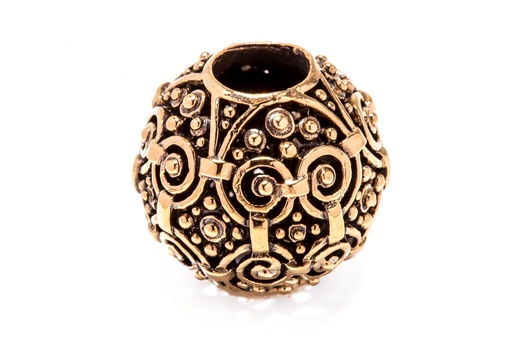 [avb55] Große Wikingerperle ASKUR aus Bronze – 17 mm Bart- & Haarperle mit Doppelspiralen
