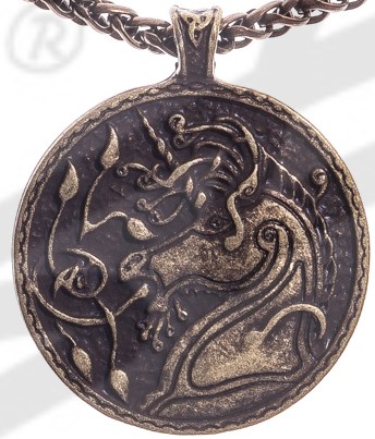 [P-5107-21] Keltisches Einhorn Anhänger altmessingfarben – Beidseitiger Fantasy-Schmuck aus Zamak