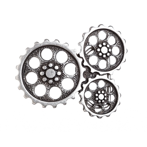[B616-1] Steampunk Gürtelschließe „STP Moebius“ silberfarben – Zahnräder-Schnalle aus Zamak für 4 cm Gürtel