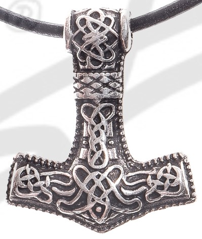 [P-5121-1] Kleiner Thor-Hammer Anhänger silberfarben – Mjölnir mit keltischen Verzierungen aus Zamak
