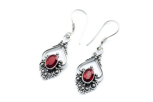 [oh83] SALIA Ohrringe aus Silber mit Granat – Handgeschmiedeter Mittelalter-Schmuck 2,4 cm