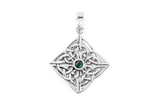 [Ac21-3] Schmuckstück  Celtic Schmuck-Anhänger ALBWIN 3.7 cm Keltische Erde mit grünem Smaragd Silber 3.7 cm