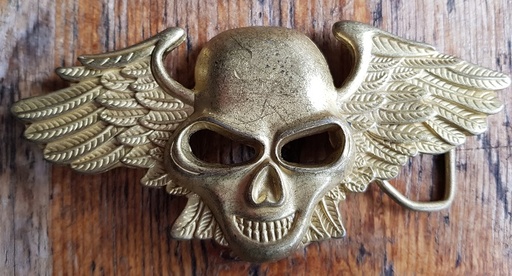 [33968] Winged Skull, goldstaubfarbene Koppelschließe