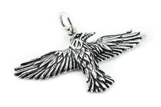 [am114] Schmuckstück  Krafttier Rabe Schmuck Anhänger MUNIN 4.7 cm Großer Wikinger-Schmuck Silber 4.7 cm