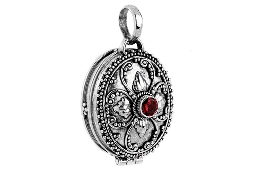 [am171] Medaillon-Anhänger SIRONA aus 925er Silber mit Granat – Mystisches Schmuckstück für Erinnerungen (3,2 cm)