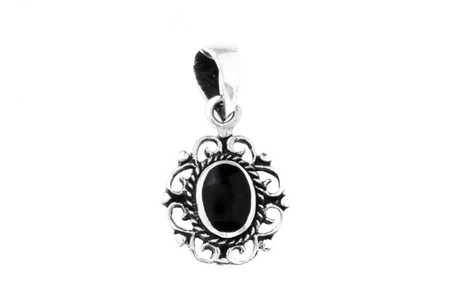 [as19] Silberanhänger Miliah mit Onyx – Kleines Amulett aus Silber 925 im Mittelalter-Stil 2 cm