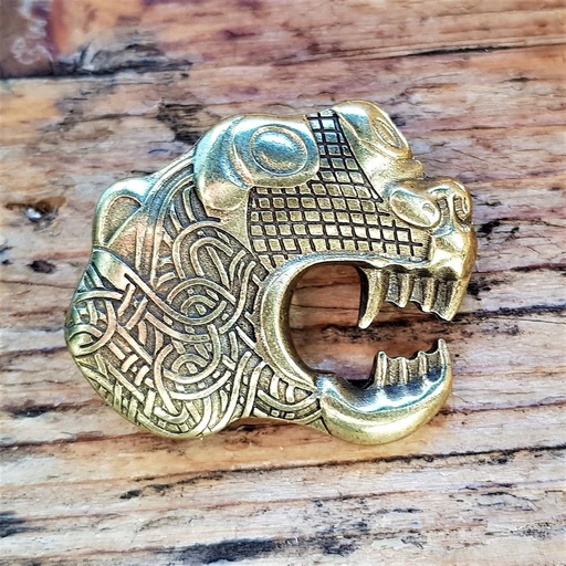 [N-316R-2] Zierbeschlag „Oseberg-Drache“ – Messingfarbener Drachenkopf nach rechts blickend