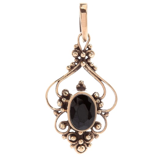 [Asb30-2] Schmuck Anhänger Salia mit schwarzem Kristall 3,1 cm – Bronze – Mystisches Amulett für Schutz und innere Stärke