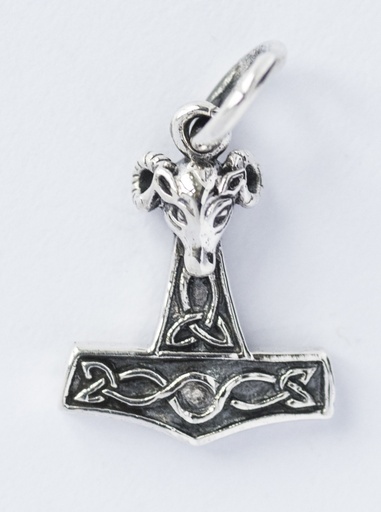 [at34] Anhänger Thorshammer Kleiner Widder aus Silber – Mjölnir Amulett 2 cm