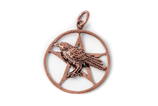 [Amb29-2] Amulett, Anhänger 'Munin - Odins Rabe im Pentagramm' aus Bronze - Mittelalter, Larp, Fantasy Schmuck