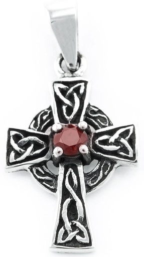 [ak47] Keltischer Anhänger ARUN aus 925er Silber – Mystisches Keltenkreuz mit schwarzem Stein (3,1 cm)