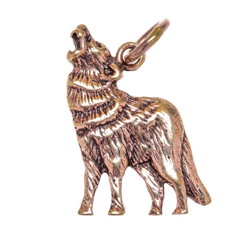 [amb545] Amulett Anhänger "Wolf Dasan" aus Bronze – Krafttier des Rudels 2,5 cm