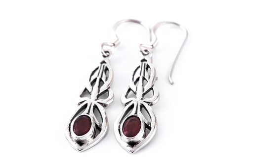 [oh15] Ohrhänger Áine mit rotem Kristall aus Silber 925 – Keltischer Ohrschmuck 2,9 cm