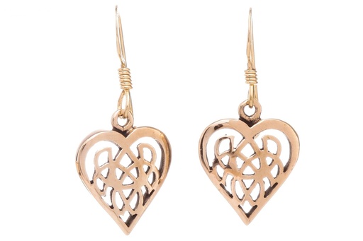 [ohb575] AMINA Ohrringe aus Bronze – Keltische Herz Ohrhänger mit Ornament 3,1 cm