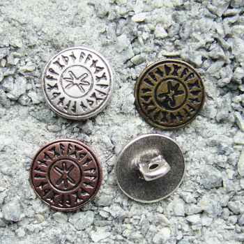 [KN-304-21] Wikinger Knopf „Odins Schutz“ altmessing – 15 mm Symbolknopf für Tunika, Hemd & Umhang