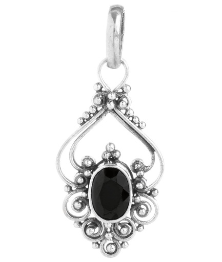 [As30-5] Schmuck Anhänger Salia mit schwarzem Kristall 3,3 cm – Silber 925 – Mystisches Amulett für Schutz und innere Stärke