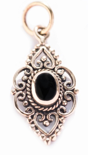 [WK2015-asb42] Schmuck-Anhänger SVANA 2,8 cm – Mittelalterliches Amulett mit Onyx aus Bronze für Schutz & innere Stärke