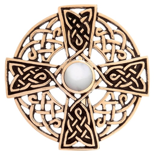 [Fb8-2] Schmuck Fibel Namida – Keltisches Kreuz 3,4 cm – Bronze – Historische Brosche für Gewänder und Umhänge