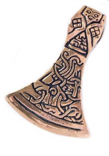 [atb8] Wikinger Anhänger Mammenaxt aus Bronze – Nordische Streitaxt als Amulett 4,5 cm