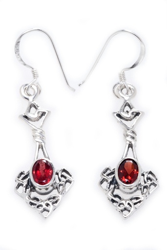 [oh1] DANA Ohrringe aus Silber mit rotem Kristall – Keltische Ohrhänger Boho-Stil 4,4 cm