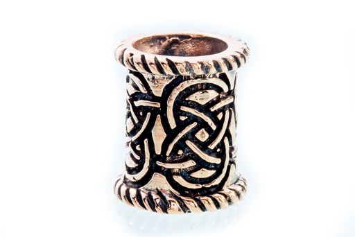 [acb530] Bart- und Haarperle Ajani 1,3 cm – Bronze – Keltisches Knotenmuster für Wikinger & Kriegerseelen