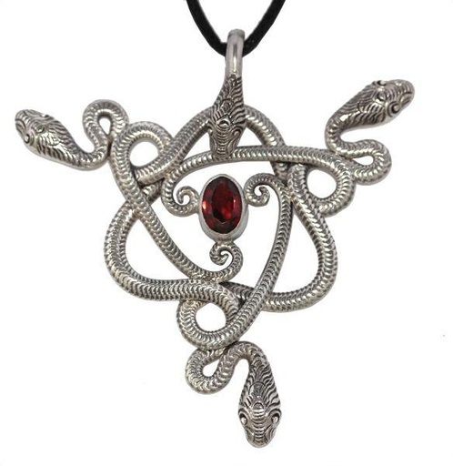 [As20-2] Amulett, Anhänger 'Trisula - Granat' aus Silber 925 - Mittelalter, Larp, Reenactment Schmuck