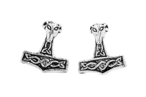[ost110] Ohrstecker Mjölnar Widder aus 925 Silber – Thorshammer Ohrschmuck mit Widderkopf 9 mm