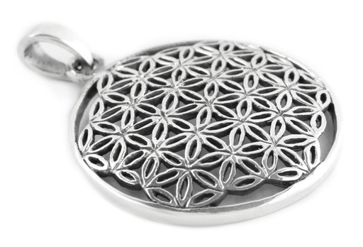 [WK2015-am182] Schmuck-Anhänger FLORY Ø 2,6 cm – Blume des Lebens Amulett aus 925er Silber für Energie & Harmonie