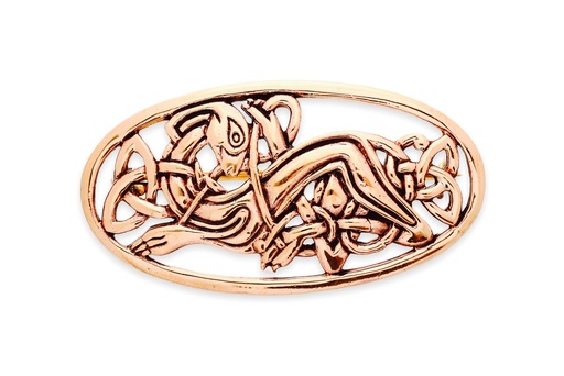 [fb46] Keltische Fibel Brosche "Culain" aus Bronze – Anderswelthund mit Knotenmuster 4,8 cm