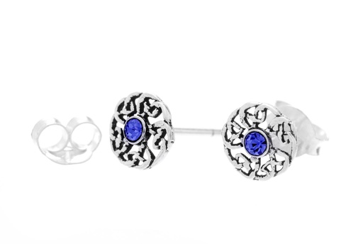 [ost118-2] Ohrstecker 'Edina Celtic Blauer Kristall' Sterling Silber 925 - Schmuck für Mittelalter, Reenactment und Larp